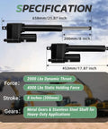 12V heavy-duty linear actuator with 8 inch stroke, 2000 lbs thrust, durable steel gears, stainless shaft for tough tasks