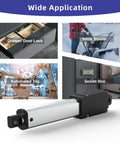 Image of 12V Mini Linear Actuator With 50mm Stroke And 2 Inch Travel, 120N 27 Lbs Load, aluminum body, showing wide application uses.