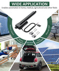 Image of a Beefy 12V Heavy Duty Linear Actuator With 8 Inch Stroke, 660 Lbs Capacity 3000N, with illustrations of various applications.