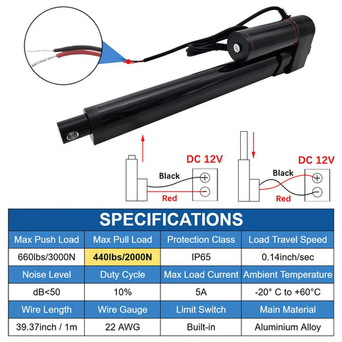 Powerful 12V DC linear actuator with a 4 inch stroke and 660 lb thrust delivers precise push pull and lift for heavy loads specifications