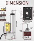 Image showing dimensions of the 12V Linear Actuator, 4" Actuator 14 mm/s High Speed with Waterproof 1000N/220lbs Stroke and reverse polarity switch