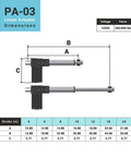 Diagram of 12 Inch Stroke 600 Lb 12V Linear Actuator With Low Current DC Motor For Automotive Medical And Robotics PA-03-12-600