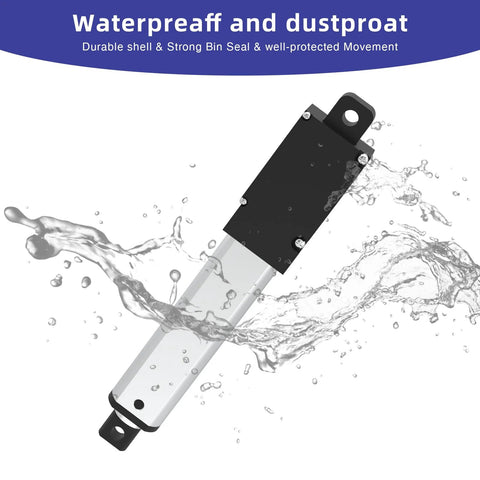 12V Mini Linear Actuator With 50mm Stroke And 2 Inch Travel, 120N 27 Lbs Load water-resistant aluminum body with splash effect