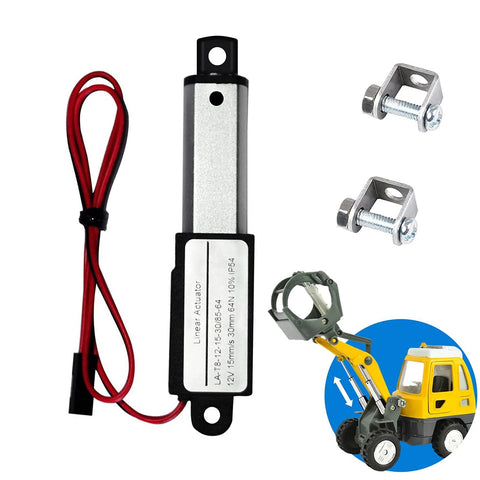 12V Micro Linear Actuator With 1.2 Inch Stroke 64N 14.4Lb Lift 0.6 Inch Per Second Speed IP54 Waterproof with mounting brackets