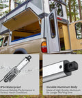 12V Mini Linear Actuator With IP54 Waterproof Protection for truck camper and outdoor use, highlighting durable aluminum body and waterproof feature.