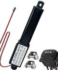 Compact mini linear actuator 12v with mounting bracket and waterproof switch for robotic projects and window openers.