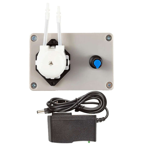 Top view of 12V Adjustable Peristaltic Dosing Pump Liquid Metering Pump with Adapter for Aquarium Lab Analytical EK1960 with power adapter