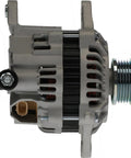 Side view of New 12V PMA Drop-In Plug-And-Play Alternator For Subaru 2.5L Engines In Impreza, WRX, STI, Legacy, Outback, Forester, Baja And Saab 9-2X 2005 Fits 23700-AA370, 23700-AA37A, 32-00-6062, A002TB2891, AMT0129 showing cooling vents and pulley