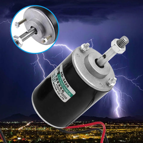 12V 30W Permanent Magnet DC Motor, 3000RPM High Speed CW/CCW Electric Gear Motor for DIY Generator with lightning background