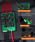 Close-up of a 12V Automotive Relay Box Kit with 6 way relays and 14 ATC ATO blade fuses, waterproof fuse panel with LED light