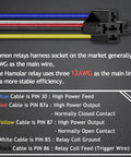 Heavy Duty Two Pack 12V Relay Kit With 5 Pin SPDT And Harness, showing 12 AWG copper wires in blue, red, and yellow cables.