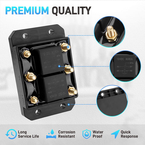 12V Forward And Reverse Relay Module For Motors 60A 80A Heavy Duty Workhorse Controller displayed with brass studs