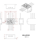 Technical drawing of Forward and Reverse Relay Module for Motor/Linear Actuator, Reversing Relay Module (DC 12V) with dimensions.