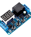 12V Timer Relay With LED Display, Four-Mode Time Delay Switch For Auto Use, On Off Delay Timer From 0.1 Seconds To 999 Minutes, Trigger By Power, Button, PNP Sensor Or PLC, showing circuit board components and LED screen.