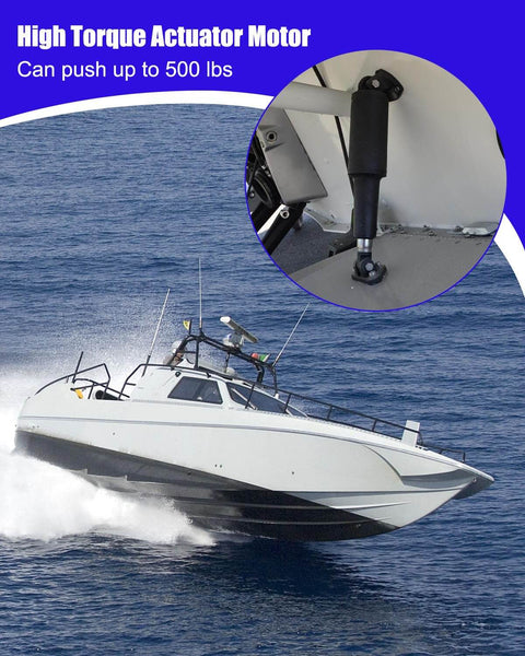 Trim Tab Actuator For Air Boats 12V Short Duty, Two And A Quarter Inch Stroke, installed on airboat, shown at sea
