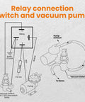 Diagram of Powerful 12V Electric Vacuum Pump Kit For Brake Boosters With Installation Kit, showing relay and vacuum switch connections.