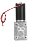 Front view of Worm Gear Motor, High Torsion Speed Reduce Electric Gearbox Motor Reversible 8mm Shaft 12V with visible wires