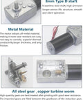 Close-up of 12V 16rpm DC Worm Gear Motor 70kg.cm High Torque Turbine Electric Gearbox Motor with metal material and Type D shaft