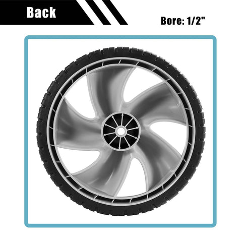 Back view of 12x1.75 Inch Lawn Mower Rear Wheels 2 Pack Replacement for Craftsman 490-324-0002 with 1/2 Inch Bore