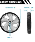 Product dimensions showing 12x1.75 Inch Lawn Mower Rear Wheels 2 Pack Replacement for Craftsman 490-324-0002 with 1/2 Inch bore.
