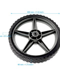 3 Pack 12 x 1.75 Inch Push Mower Replacement Wheels with Spoke Plastic Design and Diamond Tread, shown with measurements