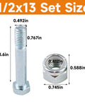 1/2-13 Nuts Bolts Assortment With 3/4 Inch Head And Locking Nylon Nut dimensions in galvanized carbon steel for outdoor use