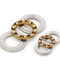 12x21x5mm Axial Ball Thrust Bearing With Brass Cage 10 Pack for oven turntables, pumps, rotary equipment, and machine tools, shown disassembled.