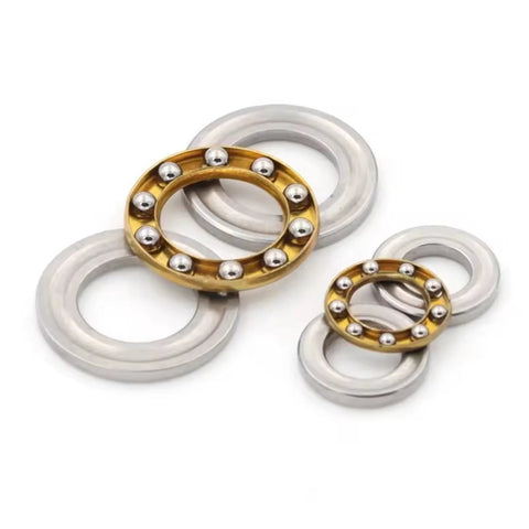 12x21x5mm Axial Ball Thrust Bearing With Brass Cage 10 Pack for oven turntables, pumps, rotary equipment, and machine tools, shown disassembled.