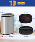 13 Gallon Sensor Trash Can With Lid Automatic Touchless Garbage Can Odor Control Modern Oval Design Easy To Clean