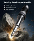 13-In-1 Ratchet Screwdriver Set With Built-In Bit Storage, feature display with stormy rock background, highlighting durability