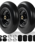 13 Inch Flat Free PU Tire 2 Pack solid polyurethane replacement wheels with steel hubs and bearings for garden carts and wagons.