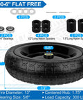 13 Inch Flat Free Solid Wheels Tires 4.00-6 Replacement with Universal 5/8 Inch Axle Bore, solid PU tire and accessories.
