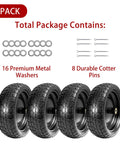 4 pack of 13 Inch Flat Free Solid Tire And Wheel For Gorilla Cart Wagon And Wheelbarrow 4.00-6 Size with washers and pins