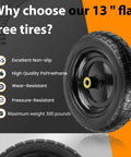 ✝️ 13" flat free wheels replacement for gor garden cart tires, 4.00-6 solid tires with 5/8"bearings, non-slip polyurethane