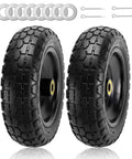 13" flat-free tire and wheel for 13"garden cart tire replacement with 5/8" axle borehole, 2.1" offset hub, 2-pack with washers
