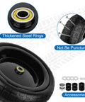 Close-up of 13 Inch Flat Free Solid Wheels Tires 4.00-6 Replacement with Universal 5/8 Inch Axle Bore and accessories.