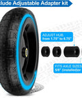 13 Inch Flat Free Solid Wheels Tires 4.00-6 Replacement with Universal 5/8 Inch Axle Bore and adjustable adapter kit.