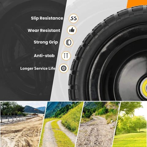 ✝️ 13" flat free wheels replacement for gor garden cart tires, 4.00-6 solid tires with 5/8"bearings, benefits and outdoor paths