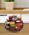 13 Inch Lazy Susan Turntable Organizer With Higher Metal Guardrails on kitchen counter holding spice jars