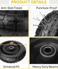 4.00-6 Flat Free Tire and Wheel Set, 13 Inch Solid Tires 4 Pack with 5/8 Inch Axle Bore and Double Sealed Bearings, Black product details