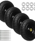 4 pack of 13 inch solid rubber tires, 4.00-6 tire flat free with 5/8" bearings and 2.17" offset hub for gor garden cart and yard trailers.