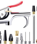 13-Piece 2-Way Air Nozzle Kit with Quick Connects, including nozzles and a chrome air blow gun for efficient workshop cleaning.