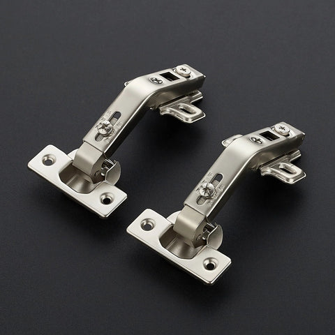 135 Degree Concealed Kitchen Cabinet Hinges For Bi Fold Doors, 2 Pack, satin nickel, shown on dark background