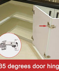 ✝️ 2-Pack 2PCS Cabinet Hinges, Pocket Door Hardware Gate Hinges Easy Install Home Cupboard Folded Kitchen Cabinet 135 Degree shown on installed cabinet