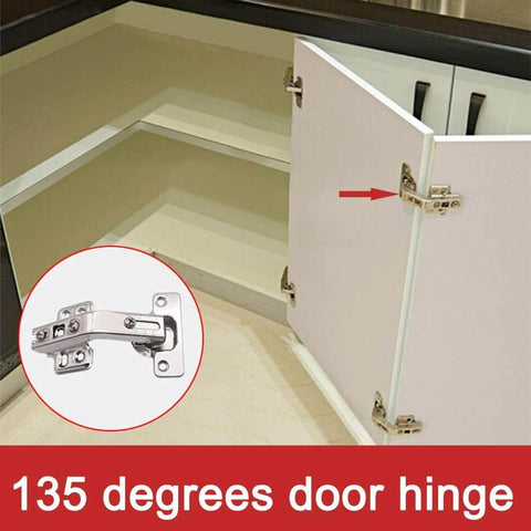 ✝️ 2-Pack 2PCS Cabinet Hinges, Pocket Door Hardware Gate Hinges Easy Install Home Cupboard Folded Kitchen Cabinet 135 Degree shown on installed cabinet