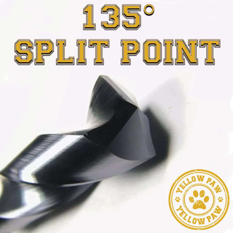 Close-up view of 3 Pack 1/4 Inch Drill Bit Set With Industrial Grade M35 Cobalt TiAlN Coating showing 135-degree split point