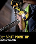 Drilling metal with 21-Piece Black Oxide Drill Bit Set With 135 Degree Split Point And 31 Degree Helix Model DWA1181 in action