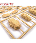 Unpainted plastic parts of One Thirty Fifth Scale Military Duffel Bag Set With Barracks Bag Folded Sleeping Bag Canvas Top And Sandbag Kit