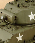 Close-up of Realistic 1 To 35 US Medium Tank M4A3E8 Sherman Scale Plastic Model Kit With Slide Molded Turret And Welded Hull Texture For Hassle Free Assembly And High Authentic Detail By Tamiya