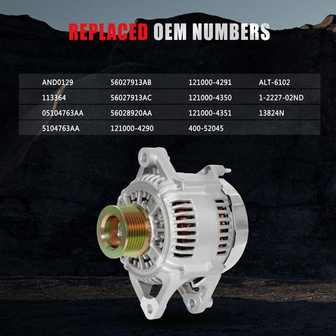 New High Output 136 Amp 12V Alternator For Dodge Dakota Durango Ram 1500 3.9L 5.2L 5.9L 1999 2000 Replacement Replaces 5104763AA
